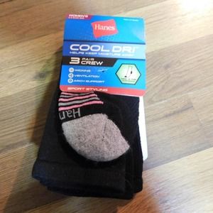 Hanes Cool Dri 3 pr. Crew Women's 5-9